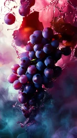 Chromatic grape cluster in dynamic liquid suspension field.