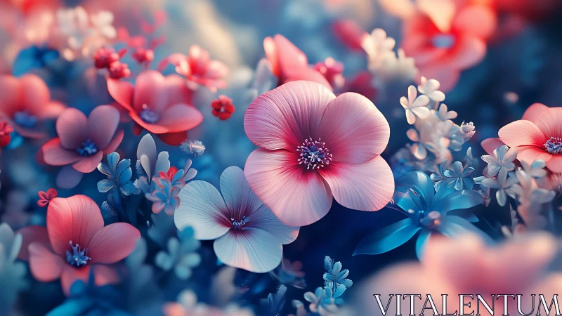 Computational floral architecture with gradient chromatic depth field rendering.