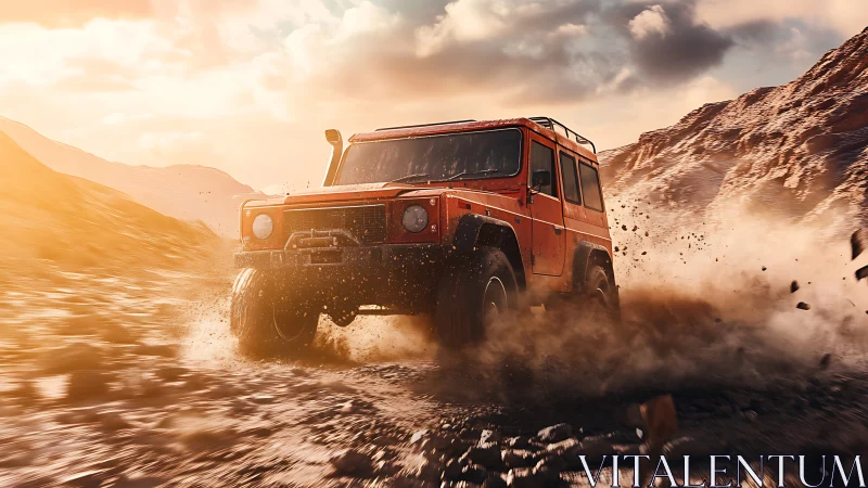 Dust‑kicking desert bruiser punches through blazing sunset