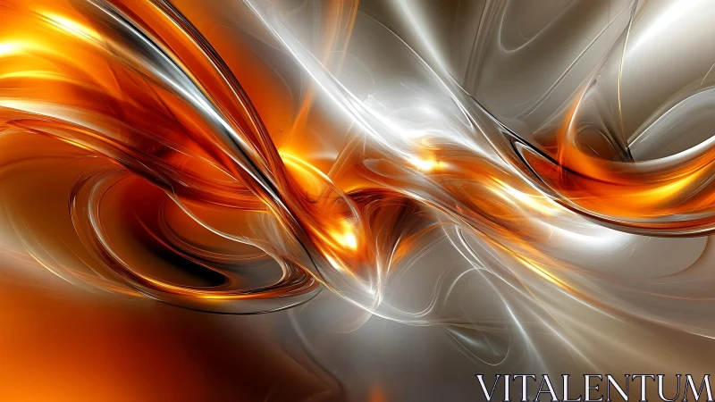 Dynamic Orange and Silver Abstract Swirl Digital Art Design.