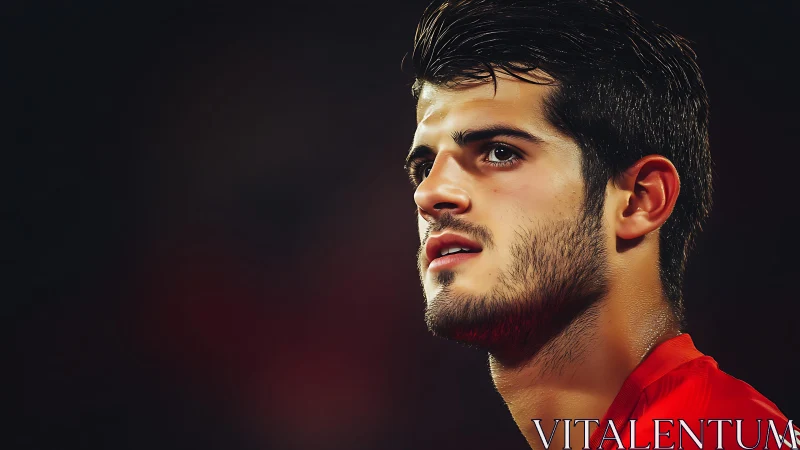 Side-lit athletic portrait with shallow depth-of-field rendering.