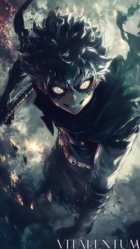 Feral-eyed skybreaker charging through stormlit embers.