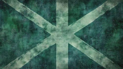 Grunge Abstract Green Flag Design with Bold Diagonal Cross.