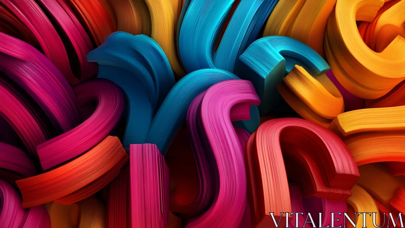 Curved extruded ribbons interweave in saturated multicolor composition