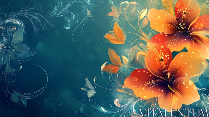 Luminous Flowers Bloom in Teal and Orange Gradient