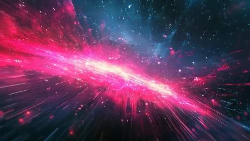 Streaking neon galaxy trail racing through deep starlit space.