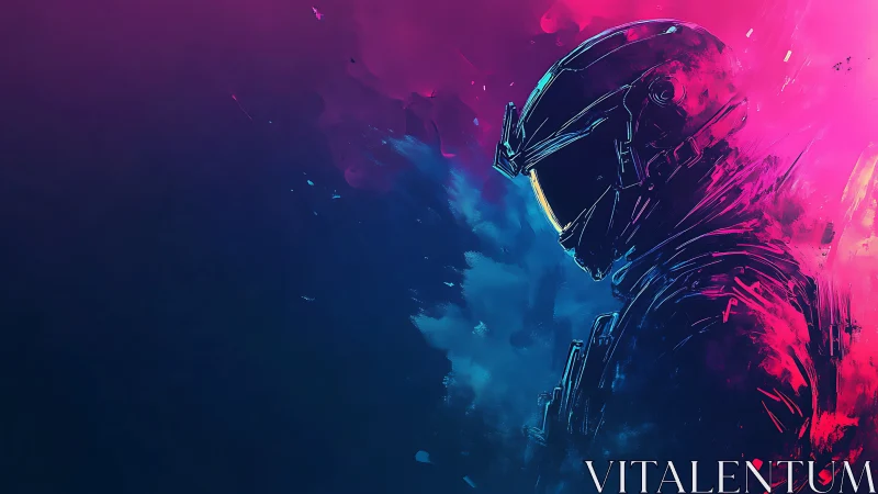 Neon-splashed space rider in moody dual-color profile.