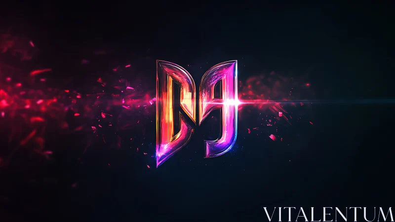 Neon DJ monogram shimmers in glowing particle stream.