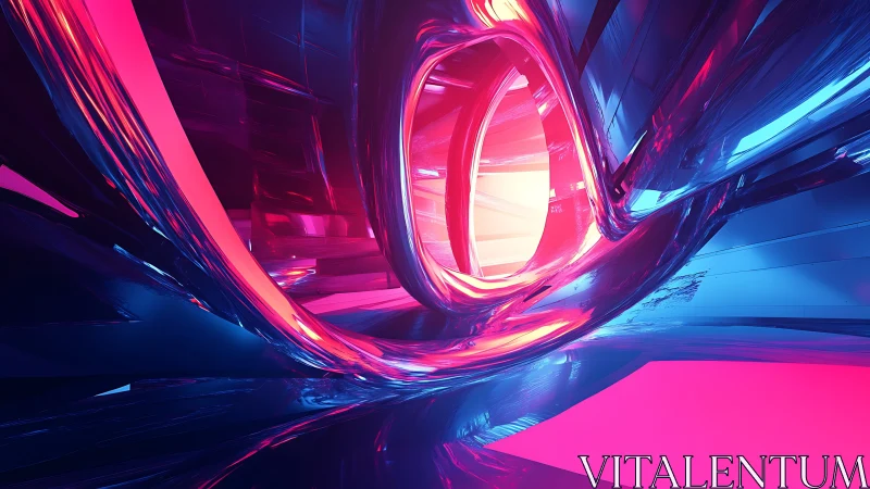 Curved reflective tunnel structure frames central luminous opening