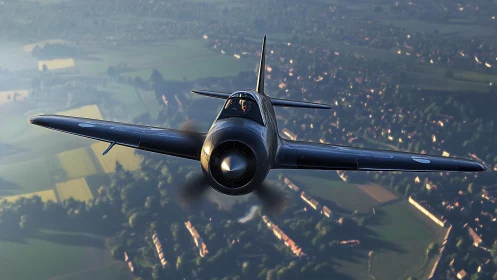 Vintage single-seat fighter plane rendered in aerial photorealism