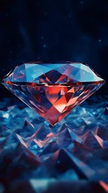 Floating faceted gemstone hovers above icy crystalline field