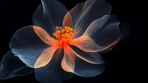 Glowing digital flower radiates neon warmth on black