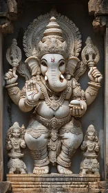 Granite relief of Ganesha with ornate iconographic detailing.