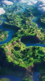 Alpine Valley Network: Aerial Landscape with Lakes.