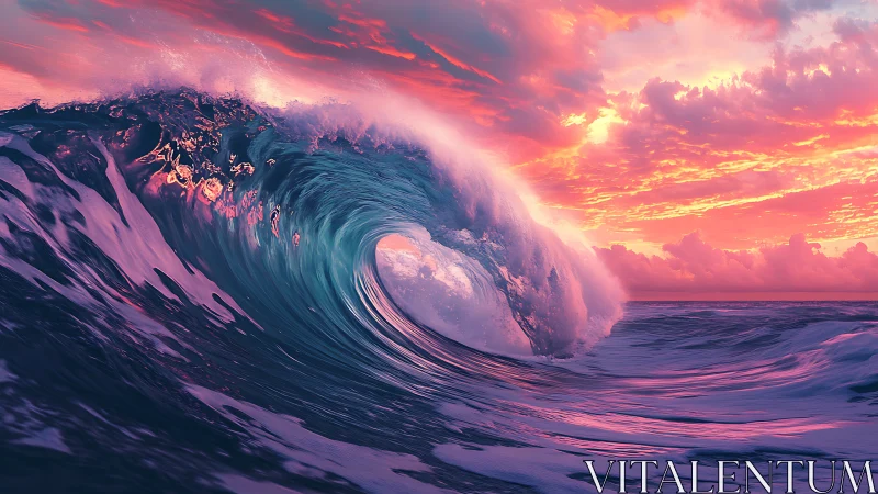 Sunset wave curls into a glowing tunnel of liquid sunrise