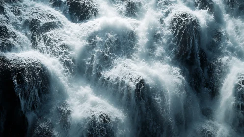 Turbulent multi-tier waterfall flow in high-speed hydrodynamic study.