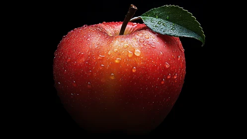 Red apple gleams under dramatic macro studio lighting.