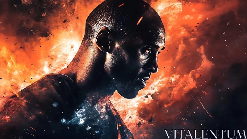 Digital portrait silhouette in explosive dual-color nebula.