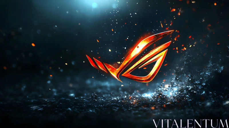 Futuristic fiery logo with glowing effects in digital art style.