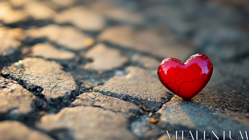Crystalline Ruby Heart Resting on Fractured Geological Surface.