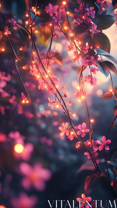 Flowering Vine with Embedded Warm Light Sources.