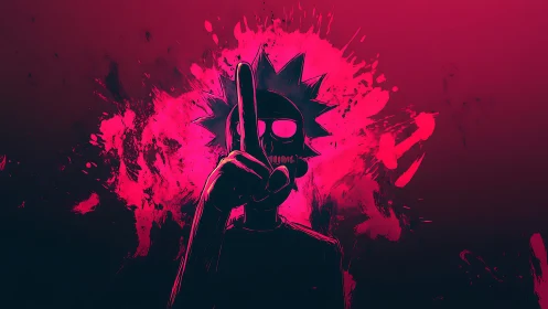 Neon punk silhouette with raised finger on pink splash