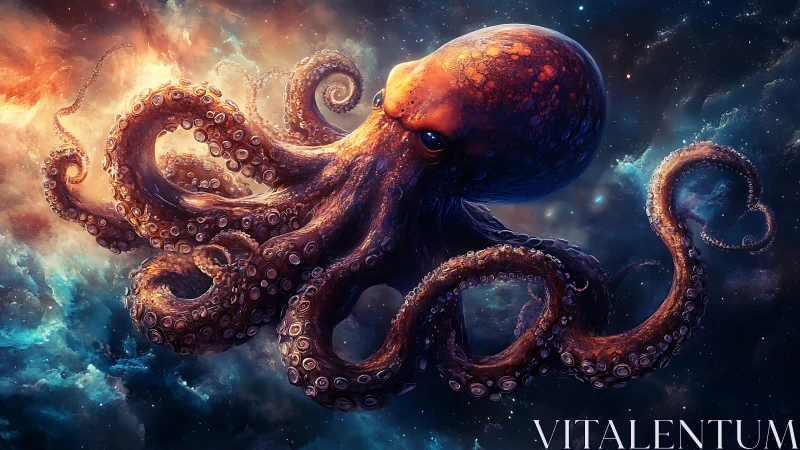 Celestial octopus drifts through nebula-tinted cosmic tides.