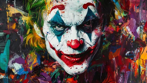 Chromatic clown visaged in high-saturation impasto chaos.