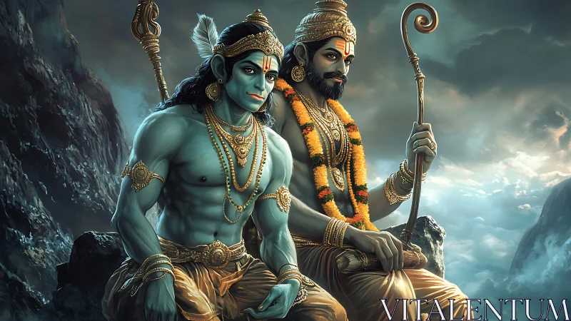 Mythic guardians rest atop stormlit peaks in jeweled silence