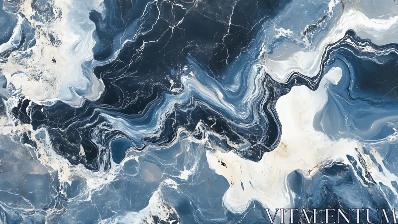 Abstract blue and white marble texture with fluid, swirling patterns.
