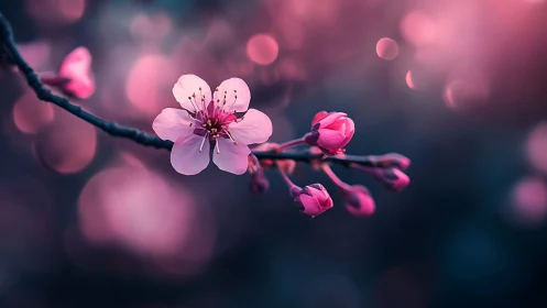 Cherry Blossoms Drift in Rose-Tinted Reverie.