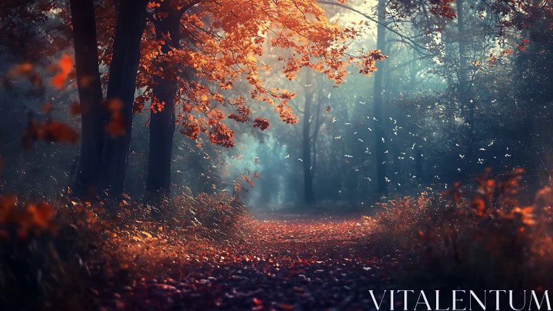 Autumn's Luminous Whisper Through the Ancient Forest.