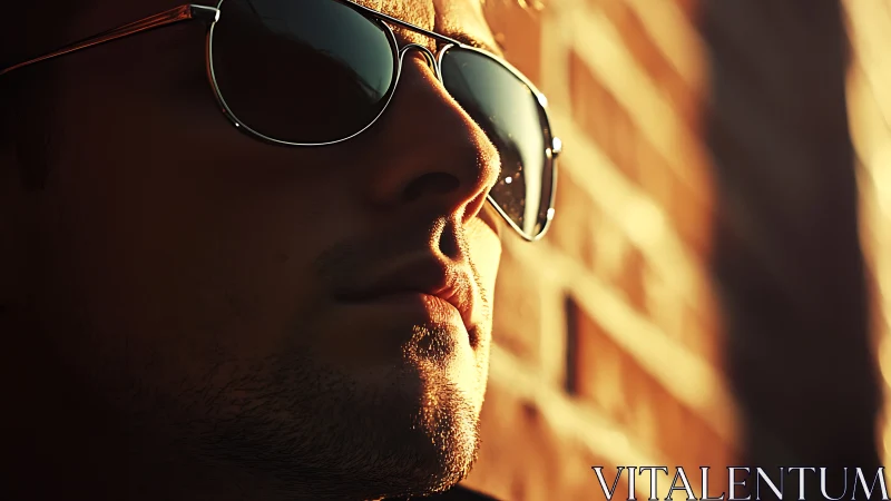 Man in reflective sunglasses in warm cinematic side light.