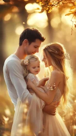 Family portrait in golden hour light with child.