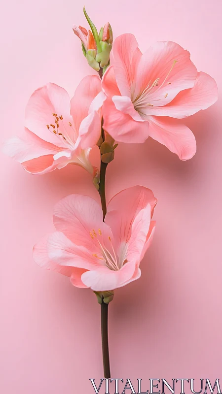 Pink Amaryllis Blooms Against Soft Monochromatic Background