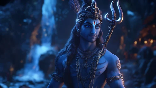 Moonlit blue deity listens to the river’s secret thunder