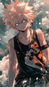 Spiky-haired anime youth rendered in dynamic cel-shaded lighting