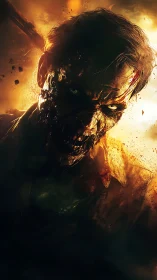 Burning undead portrait radiates feral, molten rage.