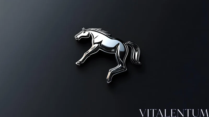 Sleek metallic horse emblem on dark minimalist background.