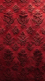 Embossed red velvet damask texture with floral relief pattern