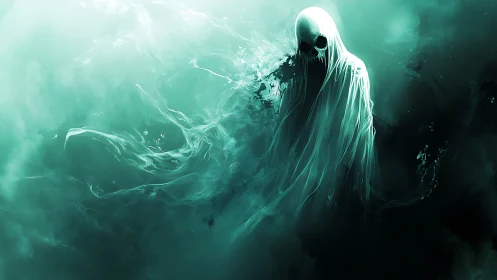 Ghostwoven tidewalker drifting through emerald gloom.