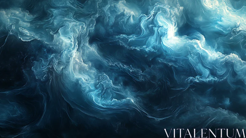 Swirling blue abstract clouds form flowing fluid-like structures