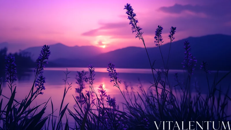 Lavender silhouettes whisper secrets to a neon-tinted sunset