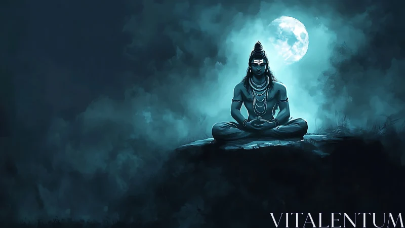 Moon-drenched yogi distills midnight silence into stillness