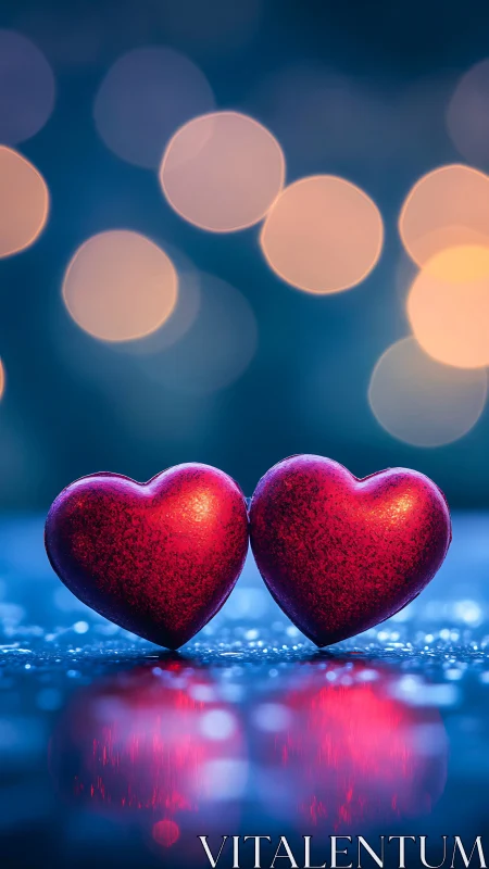 Twin Crimson Hearts Ablaze in Electric Blue.