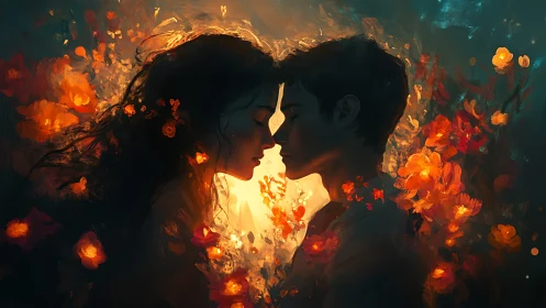 Two silhouetted profiles amid amber luminescence.