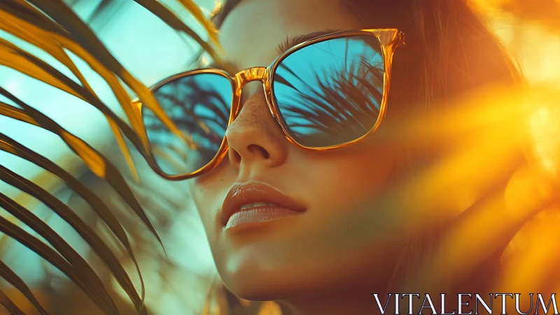 Sunlit close-up portrait renders tropical reflection in lenses