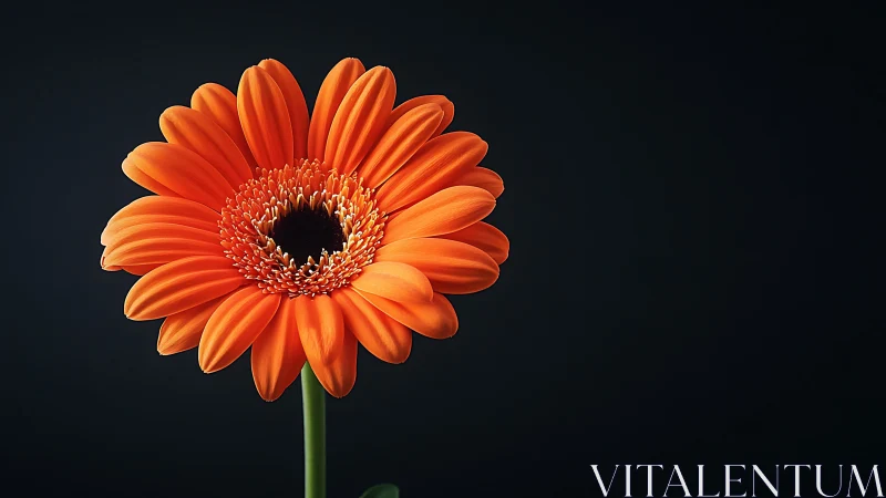 Orange Gerbera daisy with defined petals on dark background.