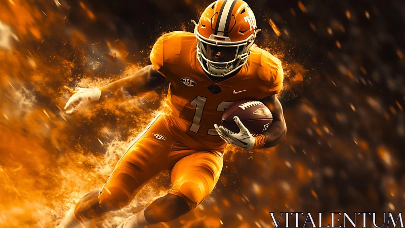 Electric football runner charges forward through blazing sparks