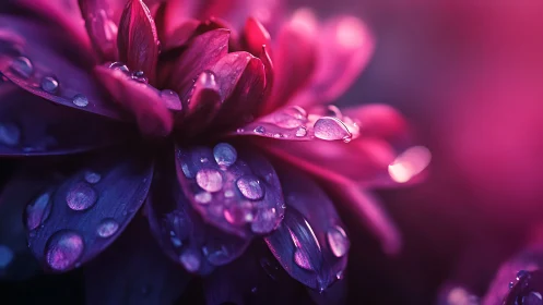 Pink Flower With Raindrops in Soft Focus Light.